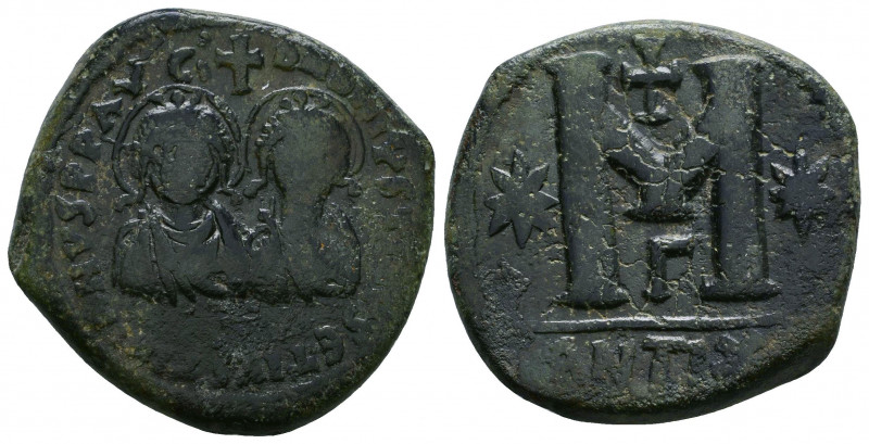 Justin I and Justinian I AD 527. Antiochia
Follis or 40 Nummi Æ
+ D N D N IVSTIN...