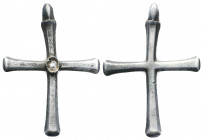 Byzantine Silver Cross Pendant , Circa 6th - 9th century AD.

Weight: 16.0 gr
Diameter: 60 mm