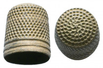 Byzantine Bronze Thimble , Circa 6th - 9th century AD.

Weight: 4.6 gr
Diameter: 19 mm