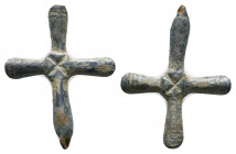 Byzantine Bronze Cross Pendant , Circa 6th - 9th century AD.

Weight: 5.7 gr
Diameter: 35 mm