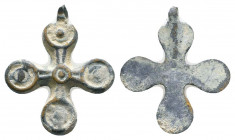 Byzantine Bronze Cross Pendant , Circa 6th - 9th century AD.

Weight: 5.1 gr
Diameter: 32 mm