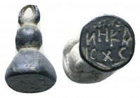 Byzantine Bronze Seal Amulet with inscriptions, Circa 6th - 9th century AD.

Weight: 7.8 gr
Diameter: 21 mm
