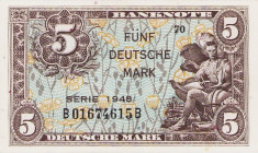 Bundesrepublik Deutschland
Bank deutscher Länder 1948-1949 5 DM 1948. Serie B / B Ro. 236 a Selten. I