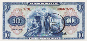 Bundesrepublik Deutschland
Bank deutscher Länder 1948-1949 10 DM 1948. Mit B-Stempel. Serie H / E und mit B-Perforation, Serie H / B Ro. 239 a, b III...
