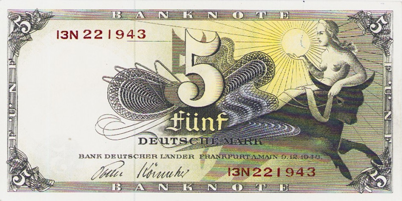 Bundesrepublik Deutschland
Bank deutscher Länder 1948-1949 5 DM 9.12.1948. Seri...