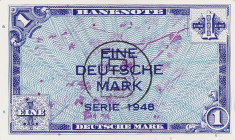 Bundesrepublik Deutschland
Bank deutscher Länder 1948-1949 1 DM 1948. 1x mit und 1x ohne B-Stempel Ro. 232, 233 2 Stück. I