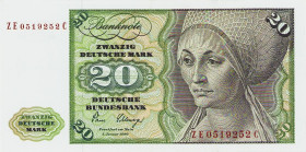 Bundesrepublik Deutschland
Deutsche Bundesbank 1960-1999 20 DM 2.1.1980. Austauschnote. Serie ZE / C Ro. 287 b I