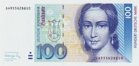Bundesrepublik Deutschland
Deutsche Bundesbank 1960-1999 100 DM 1.8.1991. Serie DA / S und DK / A Ro. 300 b 2 Stück. I-