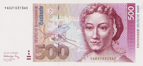 Bundesrepublik Deutschland
Deutsche Bundesbank 1960-1999 500 DM 1.8.1991. Austauschnote. Serie YA / A Ro. 301 b II-III