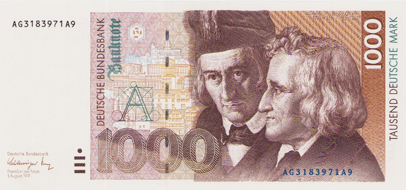 Bundesrepublik Deutschland
Deutsche Bundesbank 1960-1999 1000 DM 1.8.1991. Seri...