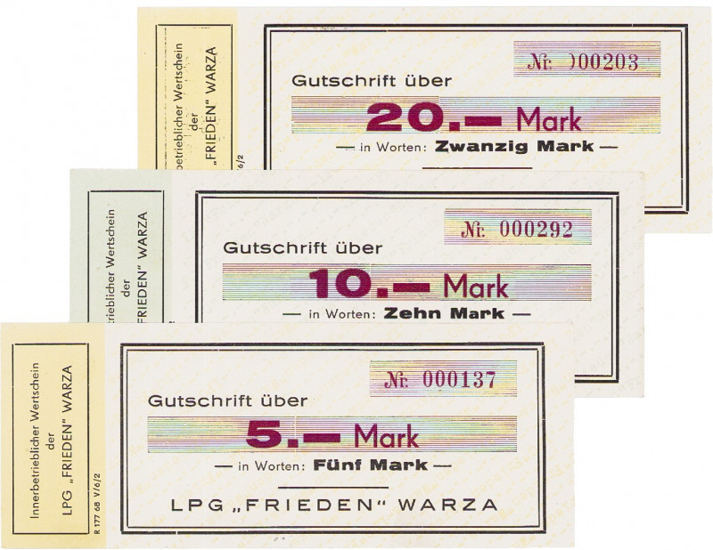 Deutsche Demokratische Republik
LPG-Geld 0,10, 0,50, 1, 5, 10 und 20 o.D. Warza...