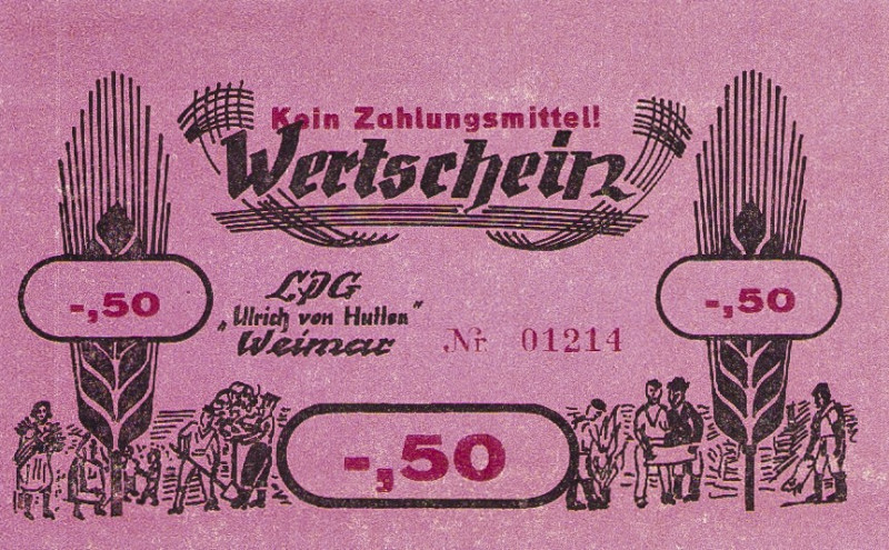 Deutsche Demokratische Republik
LPG-Geld 50 Pfennig, 1, 5, 20 und 50 ohne Wertb...