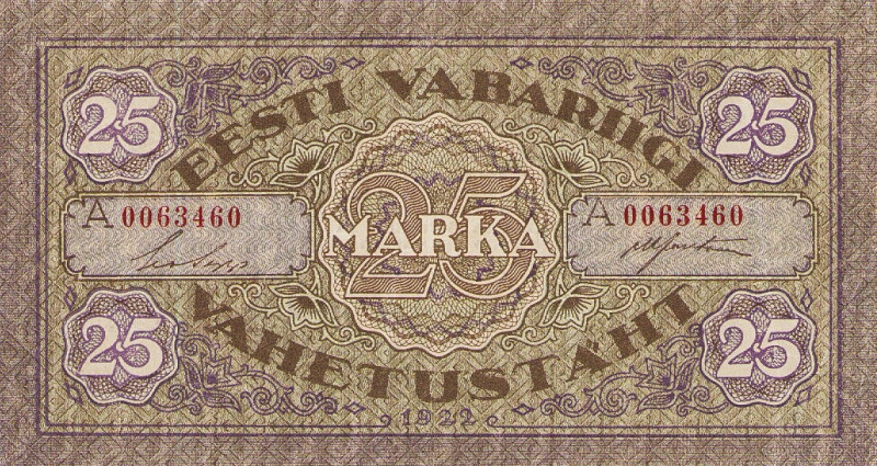 Ausland
Estland 25 Marka 1919. WPM 54 c II