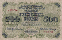 Ausland
Lettland 500 Rubli 1920. WPM 8 c II-