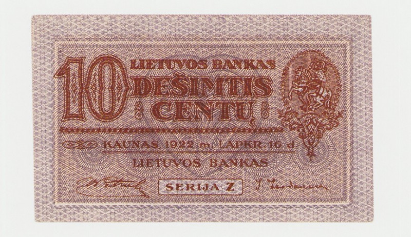 Ausland
Litauen 2, 5 und 10 Centu 16.11.1922. WPM 8, 9, 10 3 Stück. I-