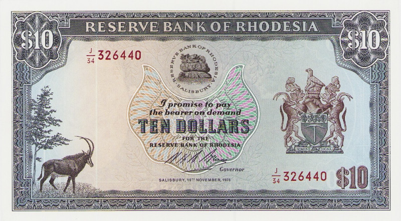 Ausland
Rhodesien 10 Dollars 19.11.1978. WPM - I