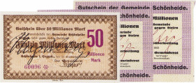 Städte und Gemeinden
Schönheide i. Erzgeb. (Sa.) 100 000 Mark 12.9.1923. Gemeinderat - 4 Scheine im Zusammendruck, ohne KN, jeder mit rotem Vermerk "...