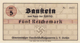 Bausteine und Spendenscheine
Gießen 5 Reichsmark o.D. Baustein - Gemeinnütziger Hausbeschaffungsverein e.V. Gießen Lindmann G 005 I