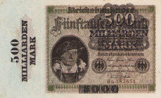 Reichsbanknoten
Lot-11 Stück 500 Milliarden Mark 15.3.1923, Serie G, 1 Rentenmark 1.11.1923 (Ro, 154 a), 1 und 2 Rentenmark (Ro. 167a) 30.1.1937, 50 ...