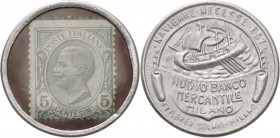 Briefmarkenkapselgeld
Italien 5 Centisimi o.J. Nuovo Banco Mercantile, Milano. Pick S. 58, Zeile 7 Sehr selten. Vorzüglich