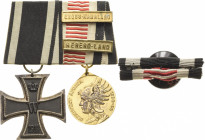 Ordensspangen
Spange mit 4 Auszeichnungen Preußen - Eisernes Kreuz 2. Klasse 1914. Deutsches Reich - Kolonien - Südwestafrika-Denkmünze ohne Stempels...