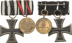 Ordensspangen
Spange mit 2 Auszeichnungen Preußen - Eisernes Kreuz 1870 2. Klasse und Kriegsdenkmünze 1870/71 OEK 1904, 1941/1 Sehr schön