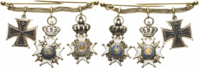 Miniaturen, Miniaturketten und Miniaturspangen
Miniaturkette mit 3 Auszeichnungen Preußen - Eisernes Kreuz 1914 2. Klasse. Sächsische Herzogtümer - R...