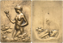 Archäologie und Ägyptologie
 Bronzeplakette o.J. (1902) (Vernier) Archaeologie. Nackte Frau kniet als Ausgräberin in Mitten eines Schnitts / Sphinxko...