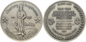 Ausbeute, Bergbau, Hüttenwesen
 Silbermedaille 1991 (Schmalfuss) 450 Jahre Sächsisches Oberbergamt Freiberg. 9 Zeilen Schrift zwischen 2 Wappen im Lo...