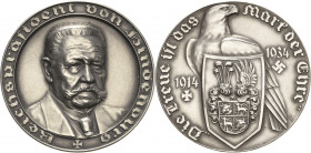 Drittes Reich
 Silbermedaille 1934 (F. Beyer) Auf den Tod von Reichskanzler Paul von Hindenburg. Brustbild halbrechts / Adler mit Schild, darauf zwei...