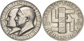 Drittes Reich
 Silbermedaille 1938 (F. Beyer) Staatstreffen in Berlin und Rom. Brustbilder von Hitler und Mussolini nebeneinander nach links / Fasces...