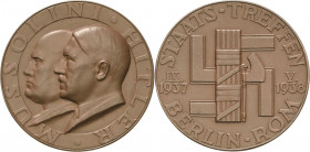 Drittes Reich
 Bronzemedaille 1938 (F. Beyer) Staatstreffen in Berlin und Rom. Brustbilder von Hitler und Mussolini nebeneinander nach links / Fasces...