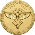 Drittes Reich
 Einseitige vergoldete Weißmetallmedaille 1938. Reichswettkämpfe des NS-Fliegerkorps Kassel. Emblem des NSFK. 82 mm, 62,98 g Slg. Joos ...