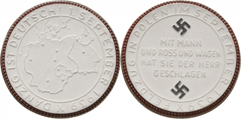 Drittes Reich
 Weiße Porzellanmedaille 1939 (Meißen) Feldzug in Polen und Einna...