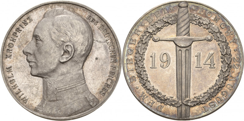 Erster Weltkrieg
 Silbermedaille 1914 (Lauer) Dem Sieger bei Longwy. Brustbild ...