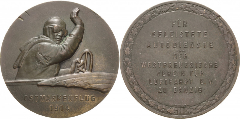 Luft- und Raumfahrt
 Bronzegussmedaille 1914 (AWES Münze, Berlin) Ostmarkenflug...