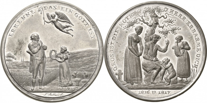 Not und Teuerung
 Zinnsteckmedaille 1817 (Stettner) Auf die Teuerung und das En...