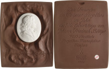 Porzellanmedaillen - Medaillen der Meißner Porzellanmanufaktur
 Braune Porzellanplakette 1982. 300. Geburtstag von J. F. Böttger. Auf brauner Grundpl...