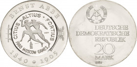 Abschläge
 20 Mark 1980. Abbe. Mit Avers-Gegenstempel - 2 griechische Läufer nach links, Inschrift: CITIUS-ALTIUS-FORTIUS und 1980 MOSCOW GAMES. Mit ...
