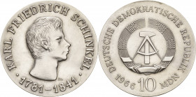 Gedenkmünzen
 10 MDN 1966 Schinkel Jaeger 1517 Vorzüglich-Stempelglanz