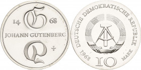Gedenkmünzen
 10 Mark 1968. Gutenberg Jaeger 1523 Stempelglanz/fast Stempelglanz