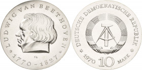 Gedenkmünzen
 10 Mark 1970. Beethoven Jaeger 1528 Kl. Kratzer, vorzüglich-Stempelglanz