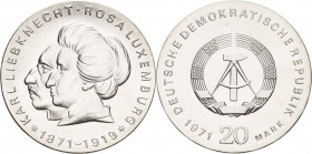 Gedenkmünzen
 20 Mark 1971. Liebknecht/Luxemburg Jaeger 1533 Fast Stempelglanz