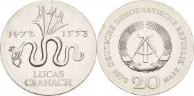 Gedenkmünzen
 20 Mark 1972. Cranach Jaeger 1538 Vorzüglich-Stempelglanz