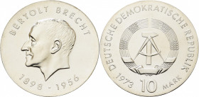 Gedenkmünzen
 10 Mark 1973. Brecht Jaeger 1544 Kl. Kratzer, vorzüglich-Stempelglanz