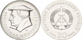 Gedenkmünzen
 20 Mark 1989. Müntzer Jaeger 1624 Winz. Randfehler, fast Stempelglanz