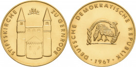 Medaillen
 Goldmedaille 1967. (unsigniert) Ansicht der Stiftskirche von Gernrode / Ornament. 26,5 mm, 14,96 g Ca. 900er Gold GOLD. Selten. Kl. Randpr...