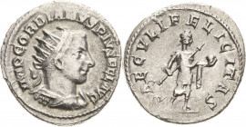 Kaiserzeit
Gordianus III. 238-244 Antoninian 238/244, Rom Brustbild mit Strahlenkrone nach rechts, IMP GORDIANVS PIVS FEL AVG / Kaiser steht mit Spee...