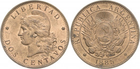 Argentinien
 2 Centavos 1885. KM 33 Prachtvolles Exemplar. Fast prägefrisch