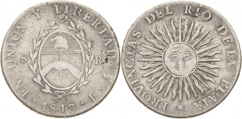 Argentinien-Rio de la Plata
 8 Reales 1813, PTS/J-Potosi KM 5 Avers min. Graffi...